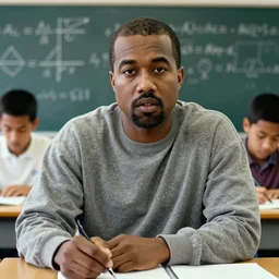1990s Hi-8 footage of Kanye West in Math Class, candid portrait photograph, 40mm