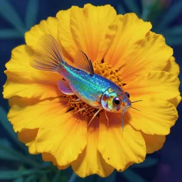 A psychedelic portrait of marigold silverfish , vibrant color scheme, highly detailed, in the style of romanticism, cinematic, artstation, Moebius, Greg rutkowski