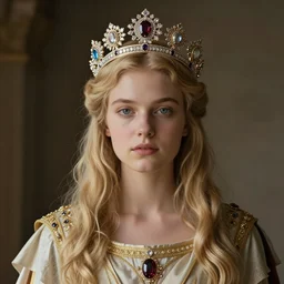 young blonde girl coronated as roman empress