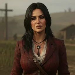 Film still of Monica Bellucci, from Red Dead Redemption 2 (2018 video game)