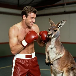 jim varney shirtless boxing a kangaroo circa 1 9 6 0 s vintage photo
