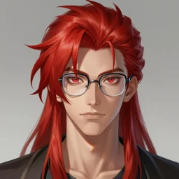 An epic fantasy comic book style portrait painting of young man with red spiked long hair, using googles. Wearing a black waistcoat, white shirt. Fire on his hands. Unreal 5, DAZ, hyperrealistic, octane render, cosplay, RPG portrait, dynamic lighting