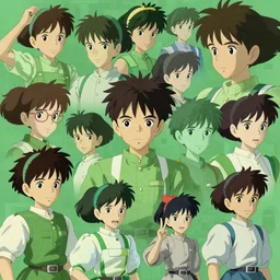 green themed mashup with anime characters, miyazaki, anime, highly detailed, featured on artstation, highly detailed, abstract