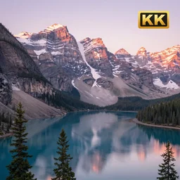 dreamy landscape of canadian rockies, soft sunrise light over the mountain, reflective lake, pine trees, soft glow, natural lighting, pastel color scheme, artstation, 4 k, award - winning landscape photography