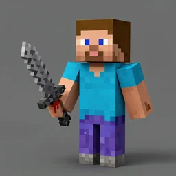 blocky!! minecraft steve, holding mincraft sword, dripping blood, ultra detailed