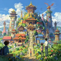 greg manchess concept art of a the colorful temple dimension, key visual, ambient lighting, highly detailed, digital painting, artstation, concept art, sharp focus, by makoto shinkai and akihiko yoshida and hidari and wlop and greg rutkowski