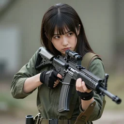 anime girl with realistic assault rifle photo by tran ross