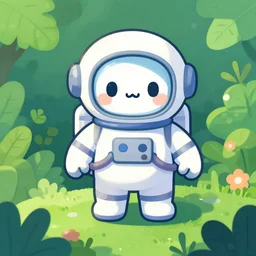 a beautiful 8 bit painting of a kawaii futuristic android astronaut on a lush planet of foliage, the destroyed wreckage of a crashed spaceship, steam, thick colorful smoke, ross tran, ron walotsky, greg rutkowski, trending on artstation