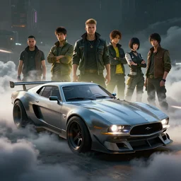 classic muscle concept car from cyberpunk 2 0 7 7. art by jesper ejsing, feng zhu, makoto shinkai, lois van baarle, ilya kuvshinov, rossdraws. clouds by rhads. global light 3 d rtx hdr