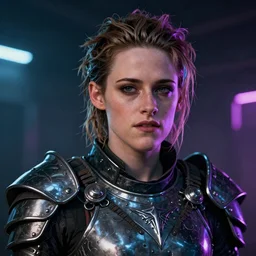 kristen stewart portrait, dystopia core, apocalyptic, armor, warrior, dramatic, sharp focus, fiction, neon, fantasy, hyper detailed, digital art, trending in artstation, cinematic lighting, studio quality, smooth render, unreal engine 5 rendered, octane rendered, art style and nixeu and wlop and krenz cushart