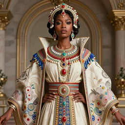 the portrait of the absurdly beautiful, graceful, elegant, gorgeous, fashionable photorealistic black woman dressed in ceremonial robes, an ultrafine hyperdetailed photograph by irakli nadar, intricate linework, bright colors, octopath traveler, final fantasy, unreal engine highly rendered, global illumination, radiant light, intricate environment