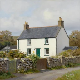 detailed hyper - realistic beautiful oil painting of a small irish homestead