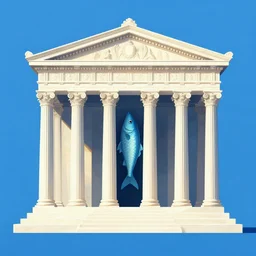 temple in the abyss, fish, palladian, doric, illustration, concept art, digital art, colorful, blue, detailed, by yanjun chen, arstation