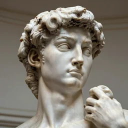 reinterpretation of sculpture of david by michelangelo ( face ) hyperrealistic style in carrara marble