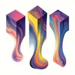 3 d isometric planes melting, colorful, grainy, risograph, wood block print, dramatic lighting, flowing, nebula