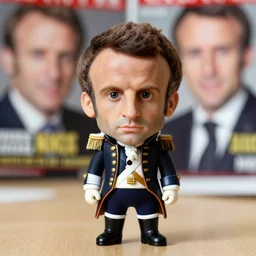 closeup portrait of a tiny emmanuel macron dressed as napoleon standing on a desk, macro photo, bokeh, natural light, sharp, detailed face, magazine, press, steve mccurry, david lazar, canon, nikon, focus