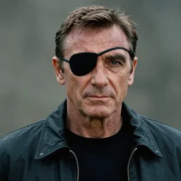 sean connery as big boss, metal gear, grainy, saturated, eye patch, movie poster, 1 9 8 7, snake plisskin, by drew struzan, smoking a cigar