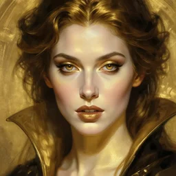 female vampire, perfect face, gold, cinematic, stunning, highly detailed, digital painting, artstation, smooth, hard focus, illustration, art by artgerm and greg rutkowski and alphonse mucha