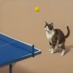 dos gatos chugant al ping pong sobre un fondo carbaza, oil painting