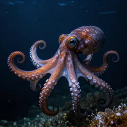 an octopus transcending itself, dramatic lighting, underwater