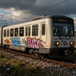 a metrotrain covered with graffiti by jean - baptiste monge