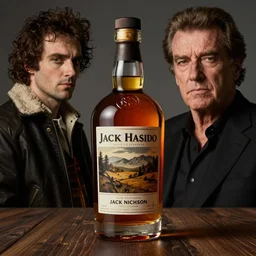 a whiskey bottle is jack nicholson, jack nicholson is the bottle, by caravaggio and artgerm and greg rutkowski