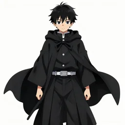 mazoku, yokai boy, boy wearing vantablack cloak, vantablack cape