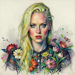 a realistic yet sketched fierce neon tilda swinton, trending on artstation, by archan nair and marlene duma, intricate details, flowers, in the style of frank auerbach, in the style of martin ansin, in the style of david aja, in the style of mattias adolfsson
