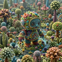 nanocop in the nanoworld, a stunning intriguing dense 3 d rendering, composed of tiny colorful details, creatures and plants, hyperdetailed, contemporary masterpiece, nanoworld, deep focus, striking