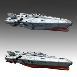 side view ship schematics of the spaceship from the computer game system shock 2 made in 1999 , 3D render , 4k