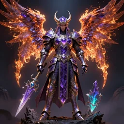 fantasy character portrait, amethyst armor male warlock with burning angel wings, ultra realistic, wide angle, intricate details, aurora artifacts, highly detailed by peter mohrbacher, hajime sorayama, wayne barlowe, boris vallejo, aaron horkey, gaston bussiere, craig mullins