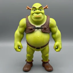 a muscular shrek action figure that was released in 2 0 0 8 and is made out of cheap plastic looks really cheap and poorly made and is being sold on ebay