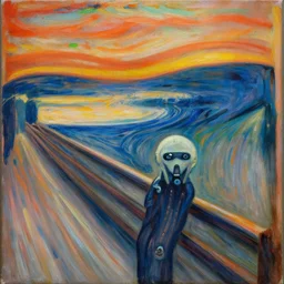 a beautiful painting of the scream painting with robot by aaron horkey, trending on artstation