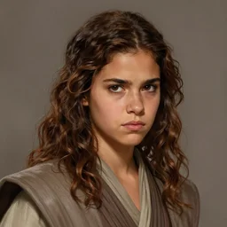 portrait of a woman by greg rutkowski, hispanic features, brown wavy hair, thick eyebrows, she is about 2 0 years old, beautiful, kinda annoying but nice, wearing jedi robes, star wars expanded universe, highly detailed portrait, digital painting, artstation, concept art, smooth, sharp foccus ilustration, artstation hq