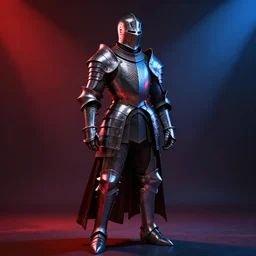 portrait of the dark fantasy knight in pierre raveneau style, in shine polish armor, red and blue contrast studio light, hdr, long shot, cinematic, epic, godrays, volumetric light, neon lit, ray - tracing, 4 k, fine details, unreal engine 5, digital art