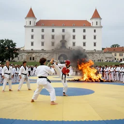 A fire breaks out at a tae kwon do tournament in Bratislava, 1973 W 640