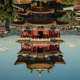 a very high resolution image from a new movie, upside - down chinese temple, beautiful scenery, photorealistic, photography, directed by wes anderson