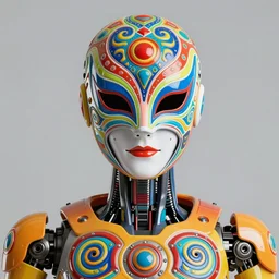 beautiful portrait of the colorful masked humanoid android, vivid colors, intricate, highly detailed, masterful, in the style of moebius, akira toriyama, jean giraud