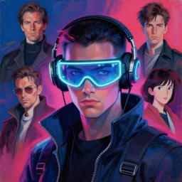 neon cyberpunk hacker with glowing geordi visor and headset headshot portrait painting by donato giancola, kilian eng, john berkley, hayao miyazaki, j. c. leyendecker, mead schaeffer fashion photography