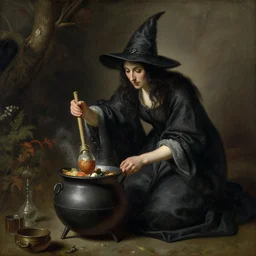 a witch adding ingredients to her cauldron, by John William Waterhouse