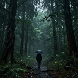 horror spooky raining forest, natural environment, cinematic, realistic, highly detailed, 8k render, unreal engine 5