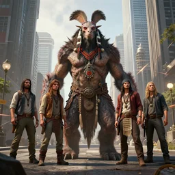 epic indigenous monster creature designed by eytan zana and balazs agoston, jad saber, aaron limonick, pablo dominguez and florent lebrun and robby johnson, chaotic toronto downtown, unreal engine 5, denis villeneuve