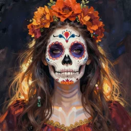 Illustration of a sugar skull day of the dead girl, art by will eisner