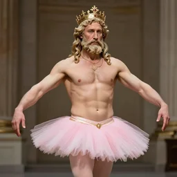 vladimir putin as a magnificent beautiful greek god in a crown and short pink balerrina skirt by greg rutkowski