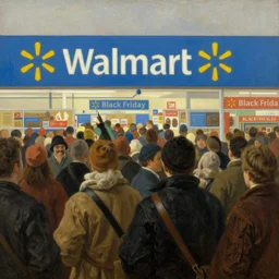 the crowds at the black friday sales at walmart, a masterpiece painting by rembrandt van rijn