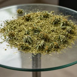 glass table covered in weed, global illumination, 4k, high details, sharp