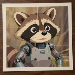 a stylized 2 d cinematic keyframe of a cybernetic raccoon, joy gaze, cel - shaded, classical animation, edge to edge print, rendered by studio ghibli, artgerm, alyssa monks, andreas rocha, david kassan, neil blevins, rule of thirds, golden ratio, ambient lighting