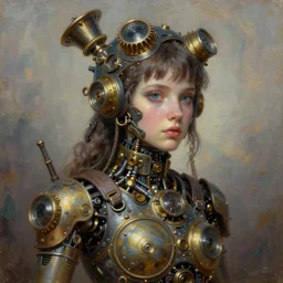 Beautiful steampunk mechanical girl, detailed oil painting