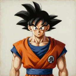 by Remedios Varos, Goku from Dragon Ball Z, portrait, oil painting, high resolution, MET collection, Louvre