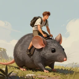 man riding a giant mouse, digital painting, artstation